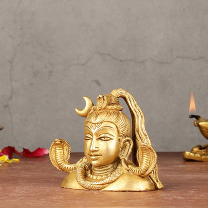 Brass Shiva Bust Face Idol - 4-inch