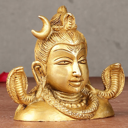 Brass Shiva Bust Face Idol - 4-inch
