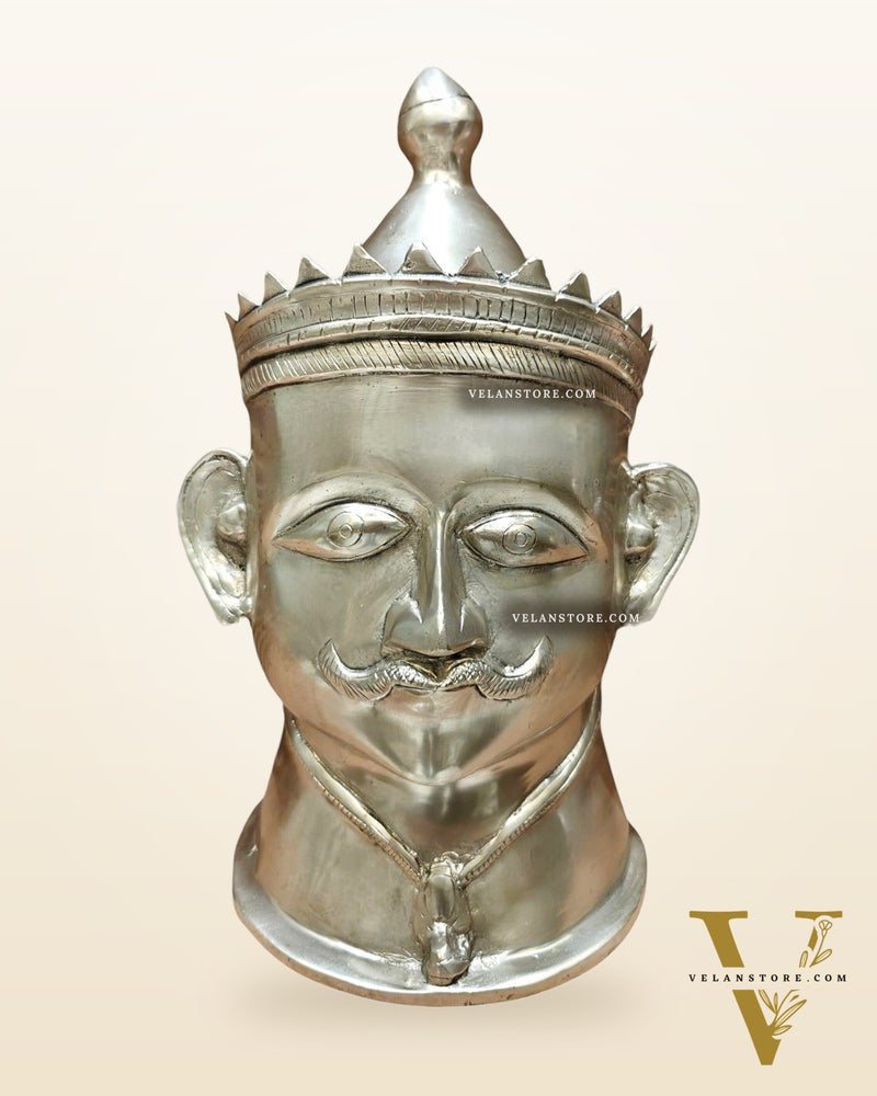 Brass Shiva Face Mukhlingam statue 13.5" silver plated