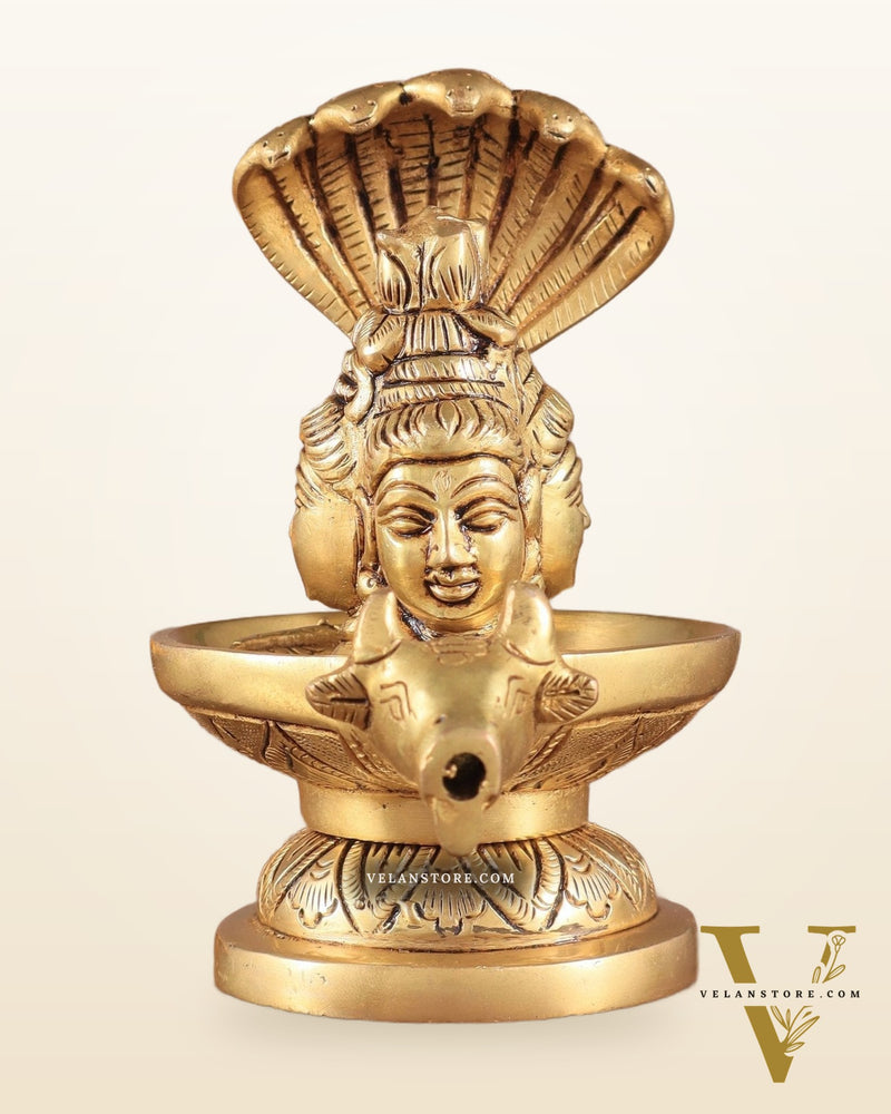 Brass Shiva Lingam with Shiva Faces | 5.5" Height | Spiritual Fusion