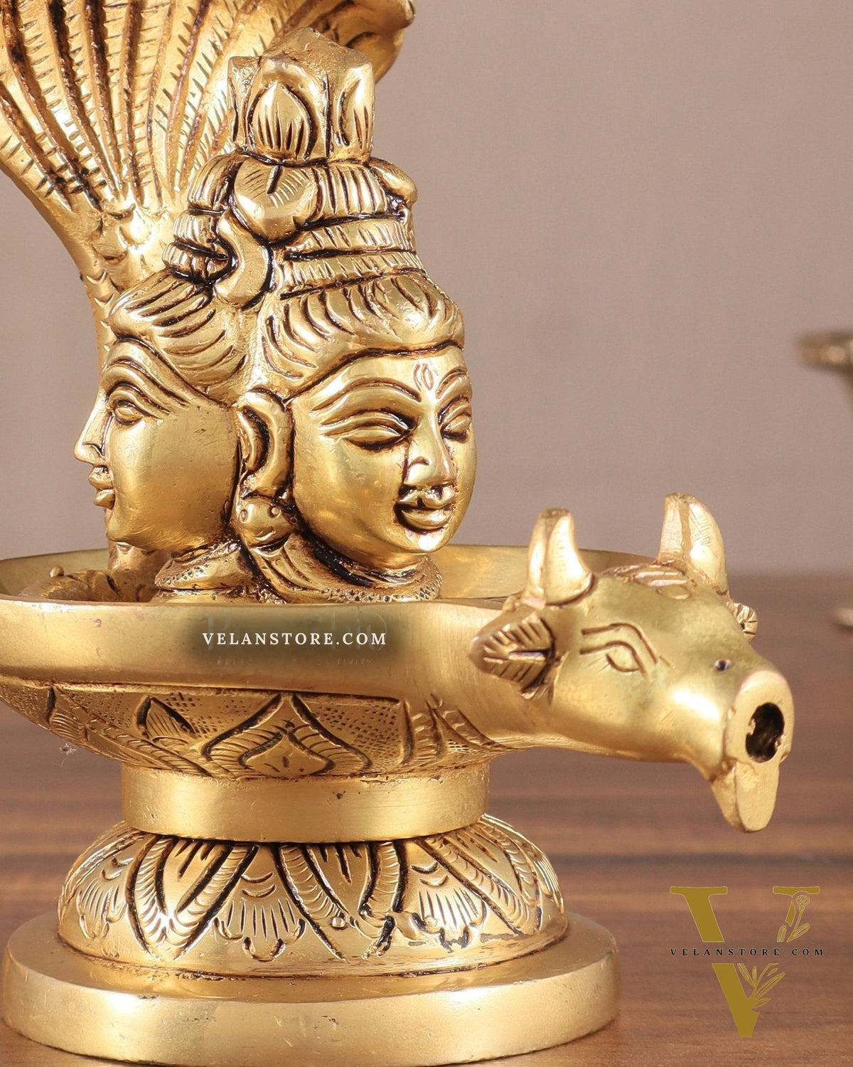 Brass Shiva Lingam with Shiva Faces | 5.5" Height | Spiritual Fusion
