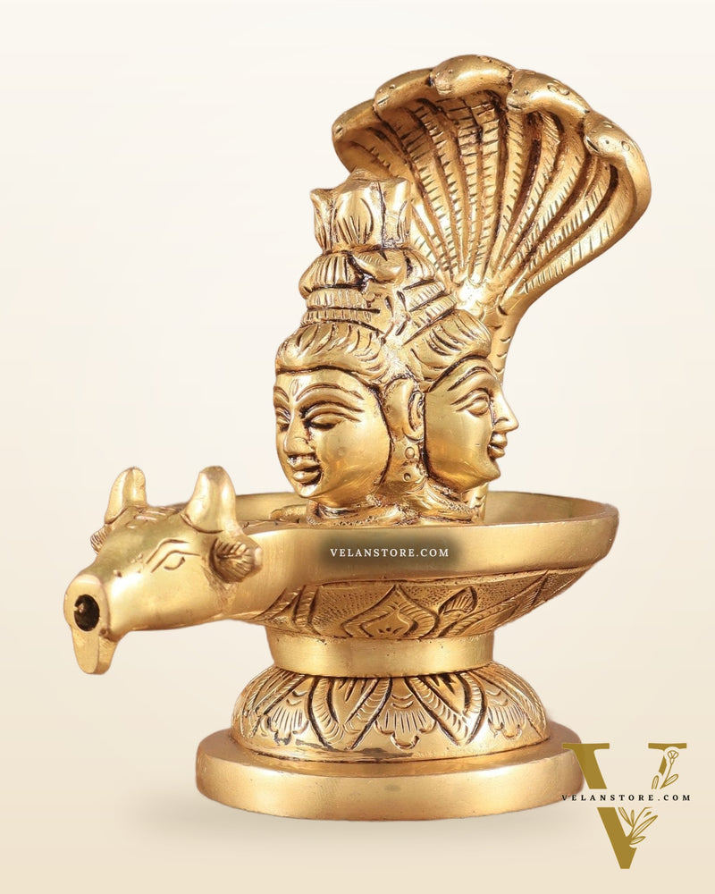Brass Shiva Lingam with Shiva Faces | 5.5" Height | Spiritual Fusion