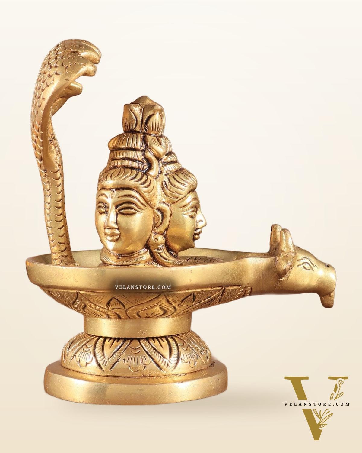 Brass Shiva Lingam with Shiva Faces | 5.5" Height | Spiritual Fusion