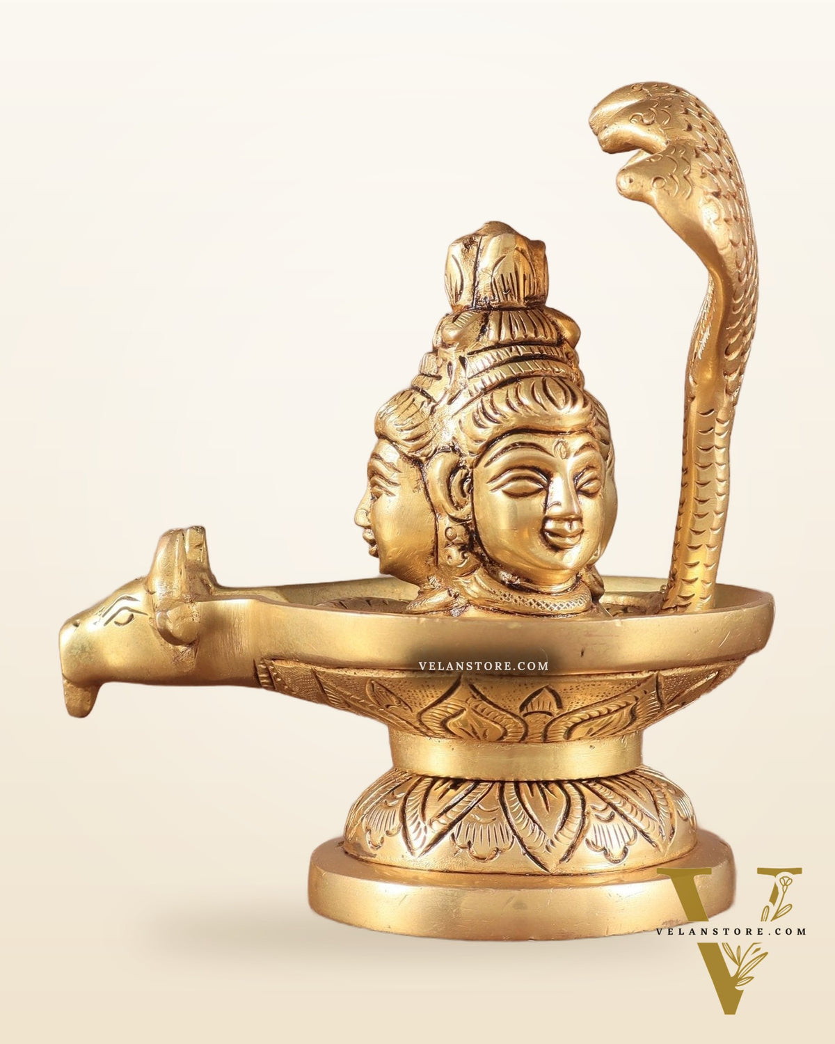 Brass Shiva Lingam with Shiva Faces | 5.5" Height | Spiritual Fusion