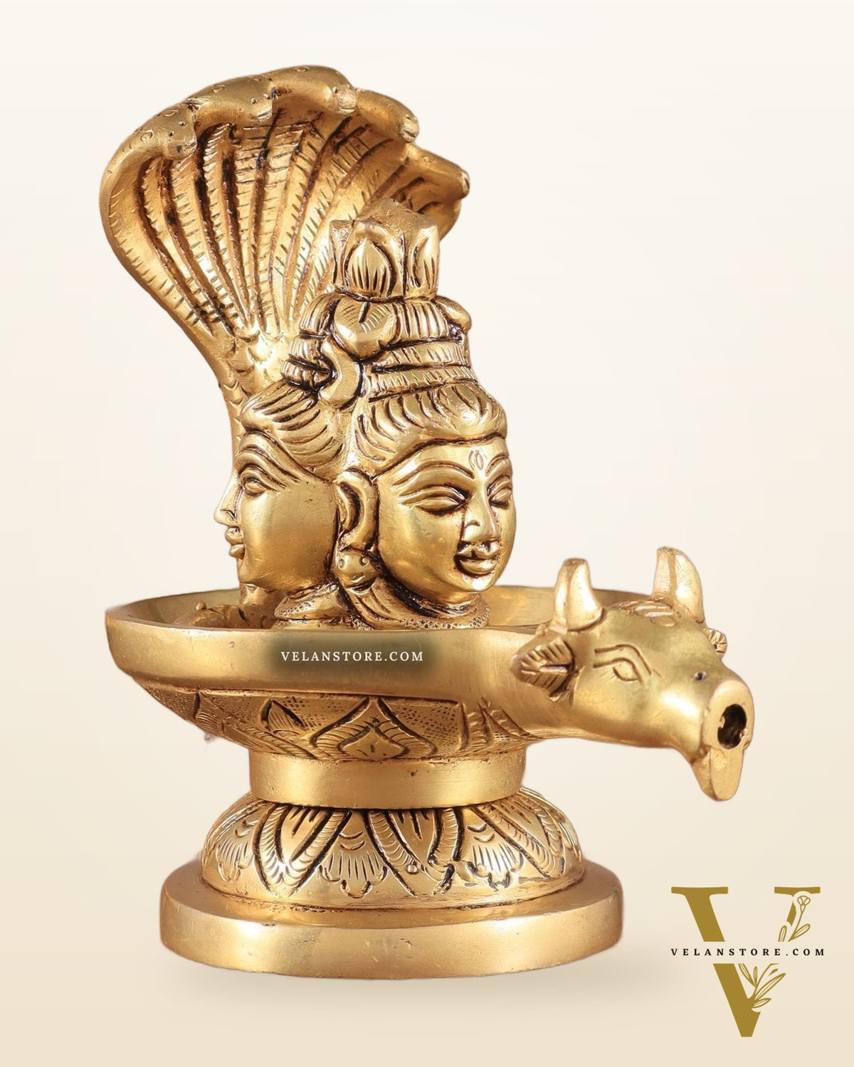 Brass Shiva Lingam with Shiva Faces | 5.5" Height | Spiritual Fusion