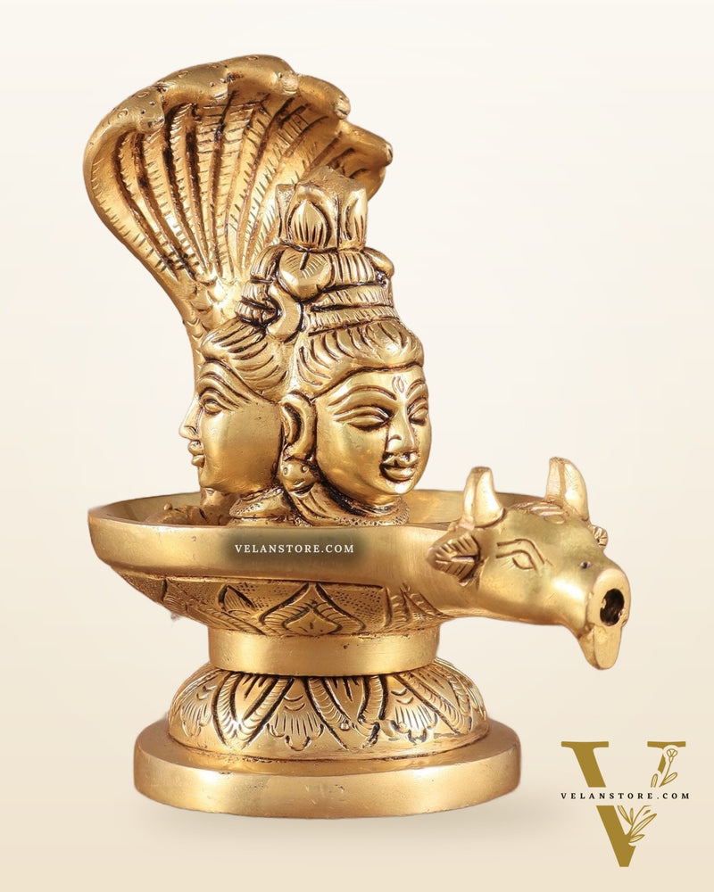 Brass Shiva Lingam with Shiva Faces | 5.5" Height | Spiritual Fusion