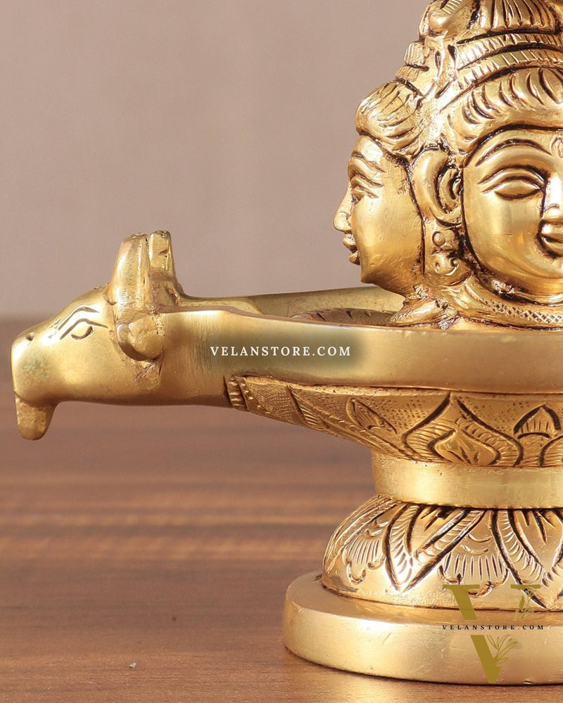 Brass Shiva Lingam with Shiva Faces | 5.5" Height | Spiritual Fusion