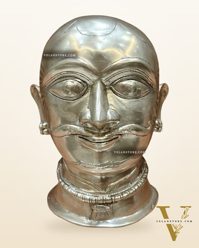 Brass Shiva Mukhalingam Face Statue silver plated 10 inch