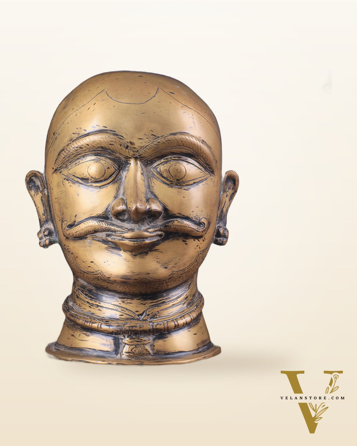 Brass Shiva Mukhalingam Face Statue - Vintage Finish 10"