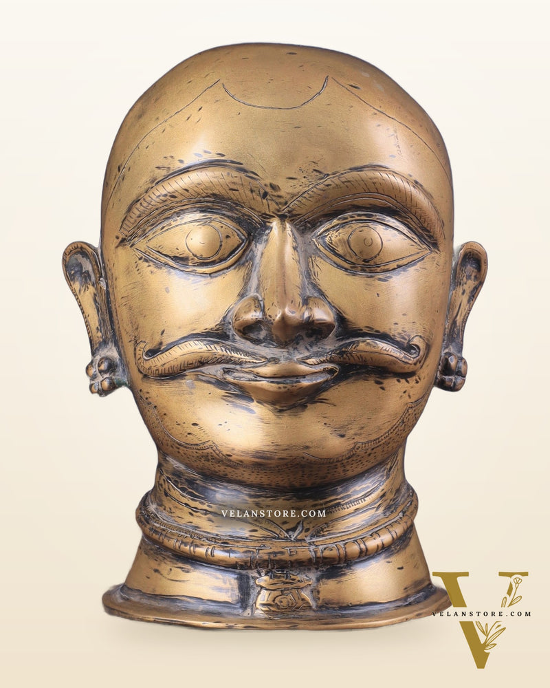Brass Shiva Mukhalingam Face Statue - Vintage Finish 10"
