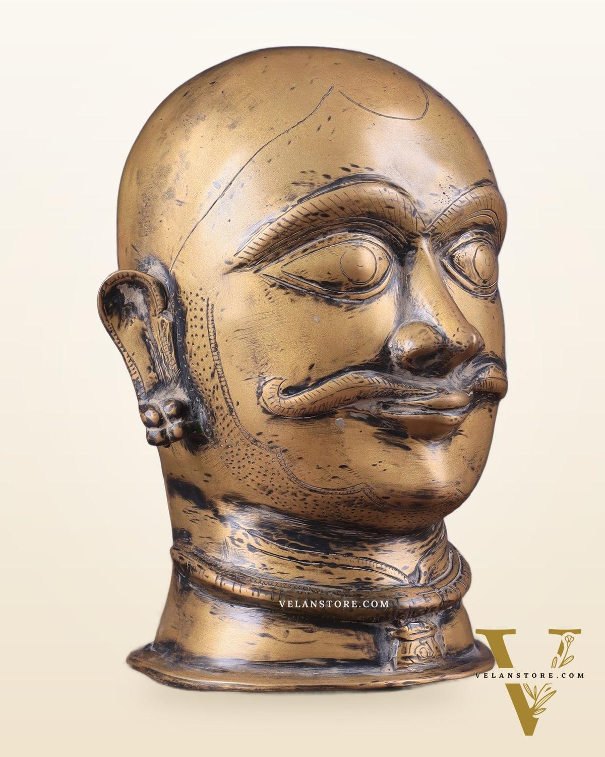 Brass Shiva Mukhalingam Face Statue - Vintage Finish 10"