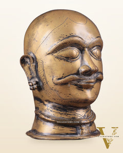 Brass Shiva Mukhalingam Face Statue - Vintage Finish 10"