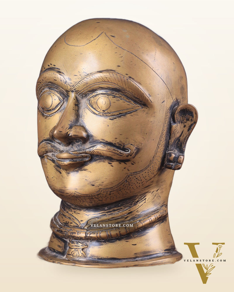 Brass Shiva Mukhalingam Face Statue - Vintage Finish 10"