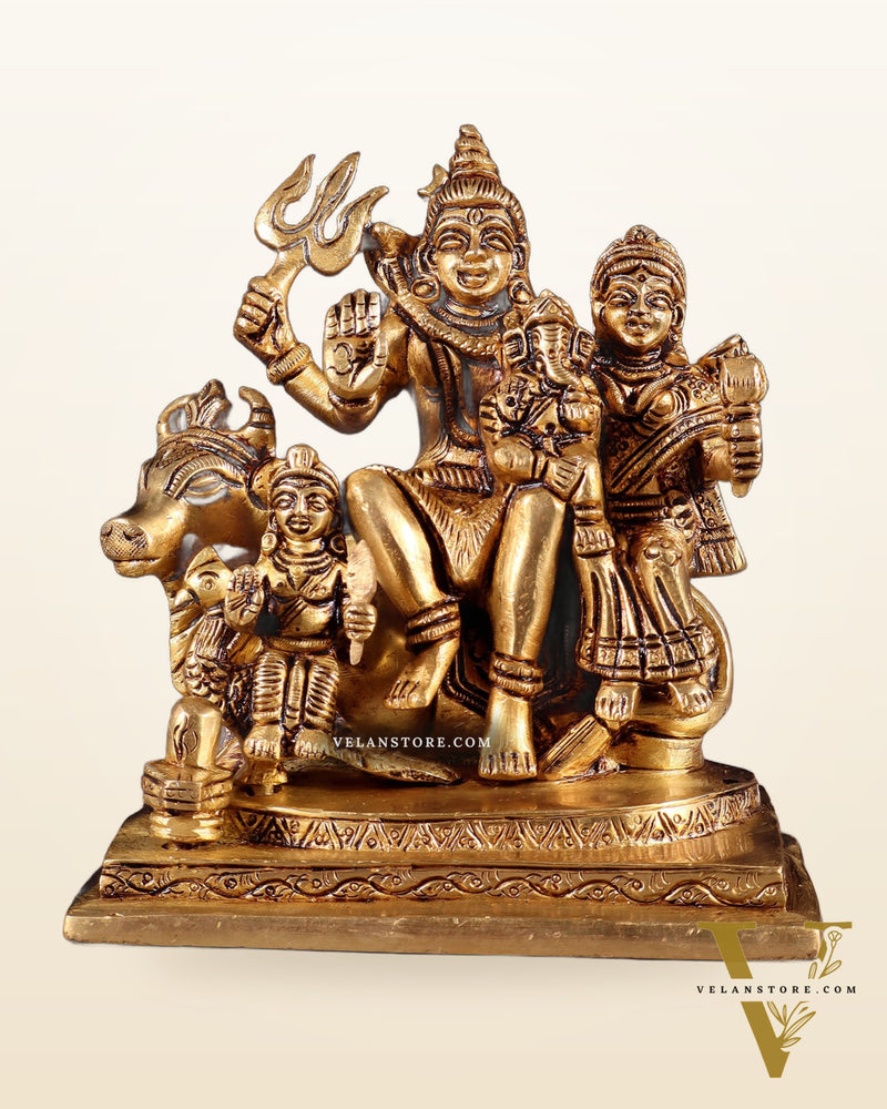 Brass Shiva Parivar Statue - | 6" Height