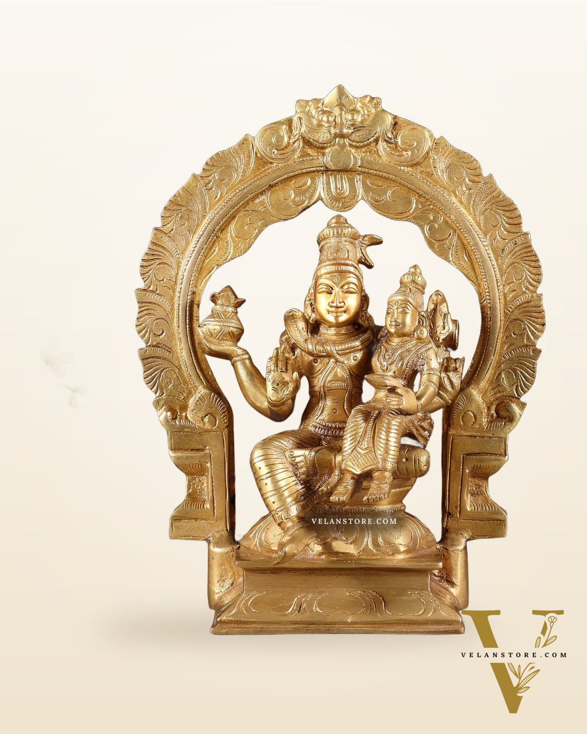 Brass Shiva Parvati Idol with Frame | 10 inch