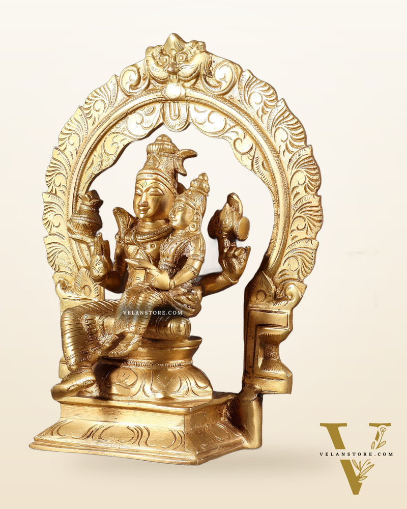 Brass Shiva Parvati Idol with Frame | 10 inch