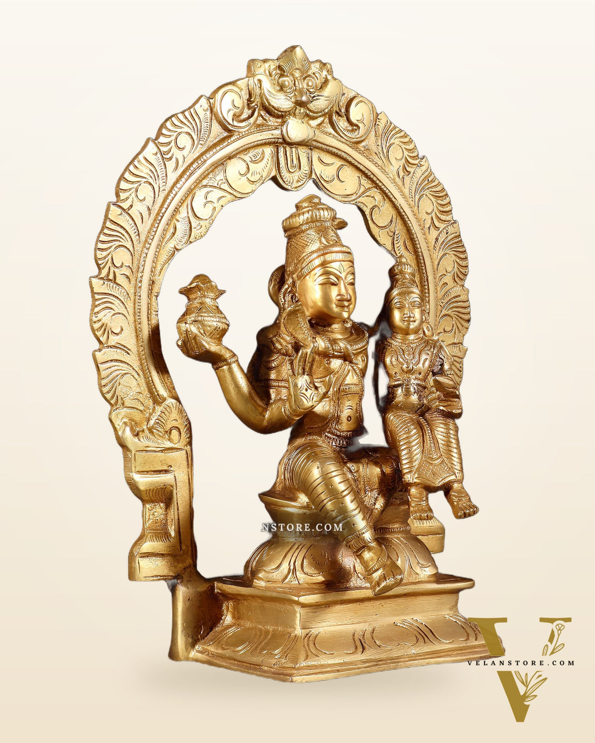 Brass Shiva Parvati Idol with Frame | 10 inch