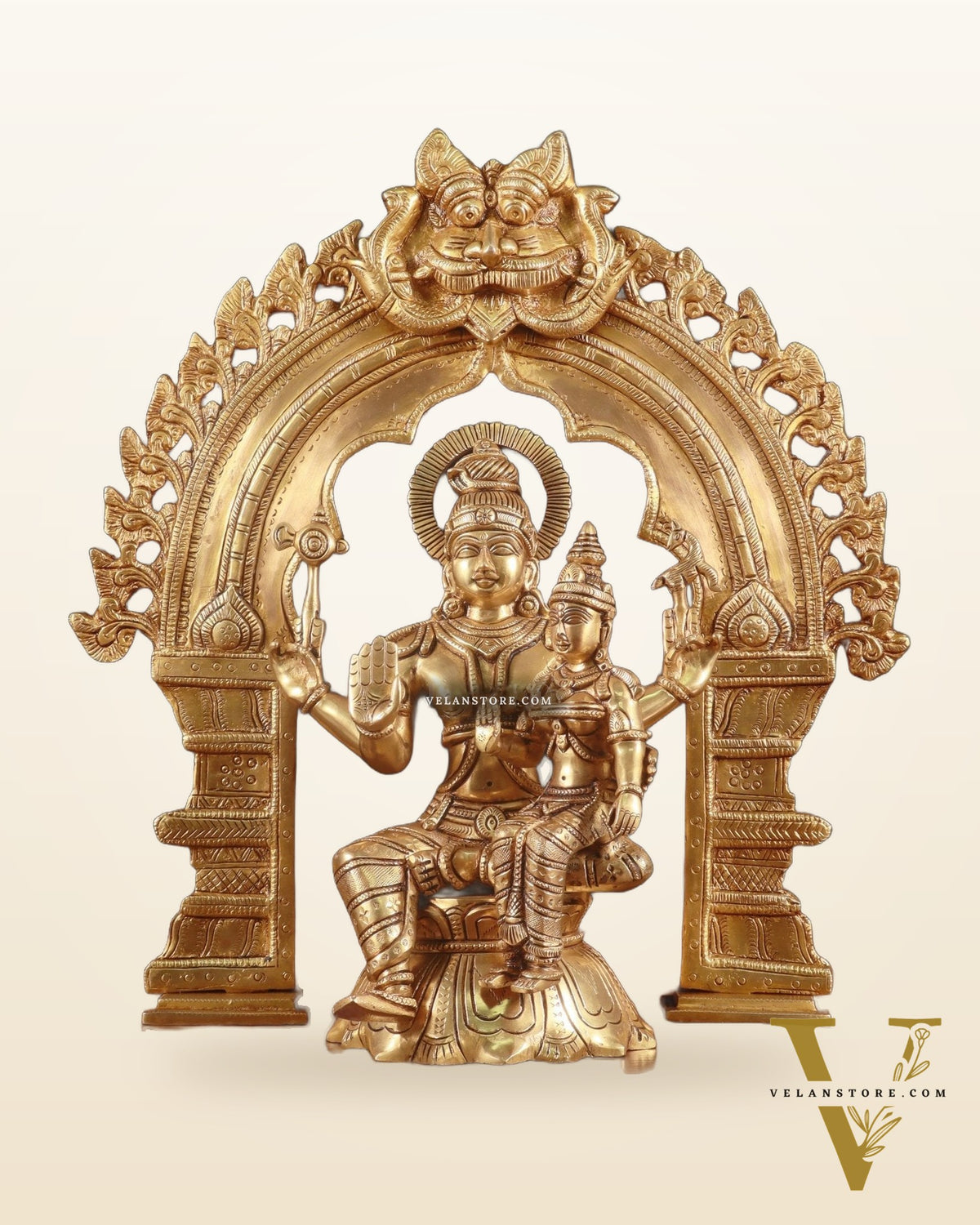 Brass Shiva & Parvati Seated Statue with Prabhavali Arch 17"