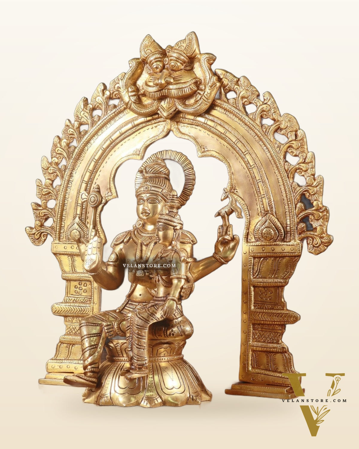 Brass Shiva & Parvati Seated Statue with Prabhavali Arch 17"