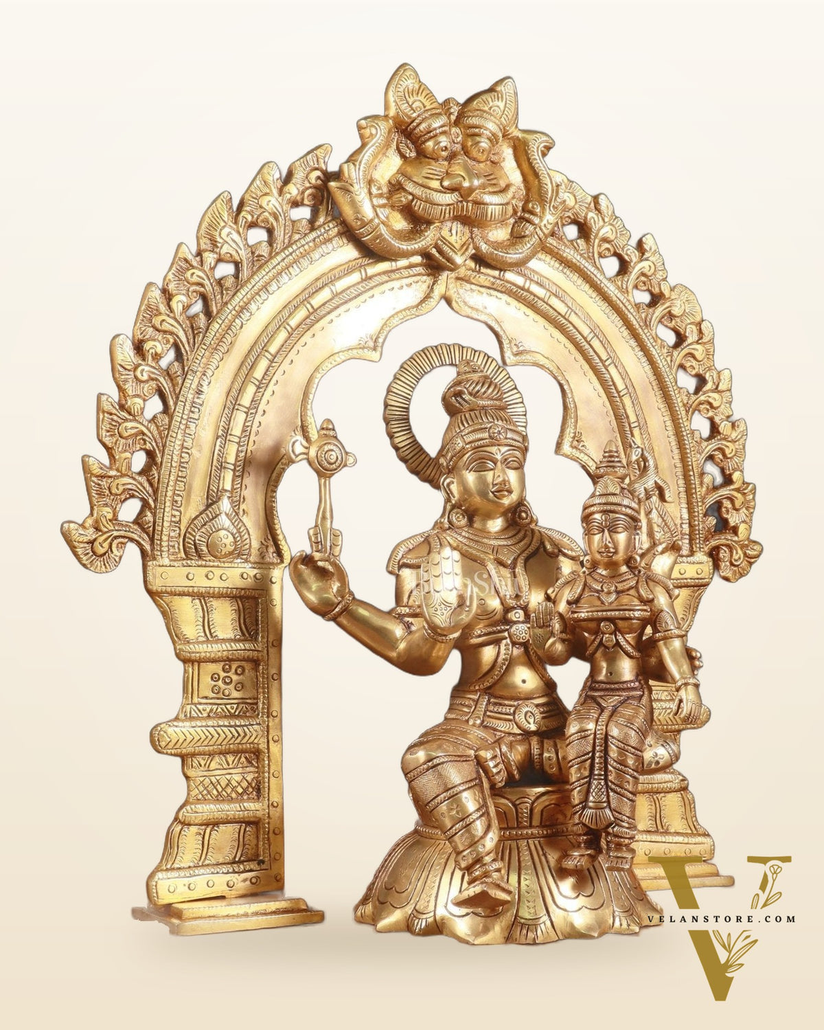 Brass Shiva & Parvati Seated Statue with Prabhavali Arch 17"