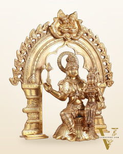 Brass Shiva & Parvati Seated Statue with Prabhavali Arch 17"