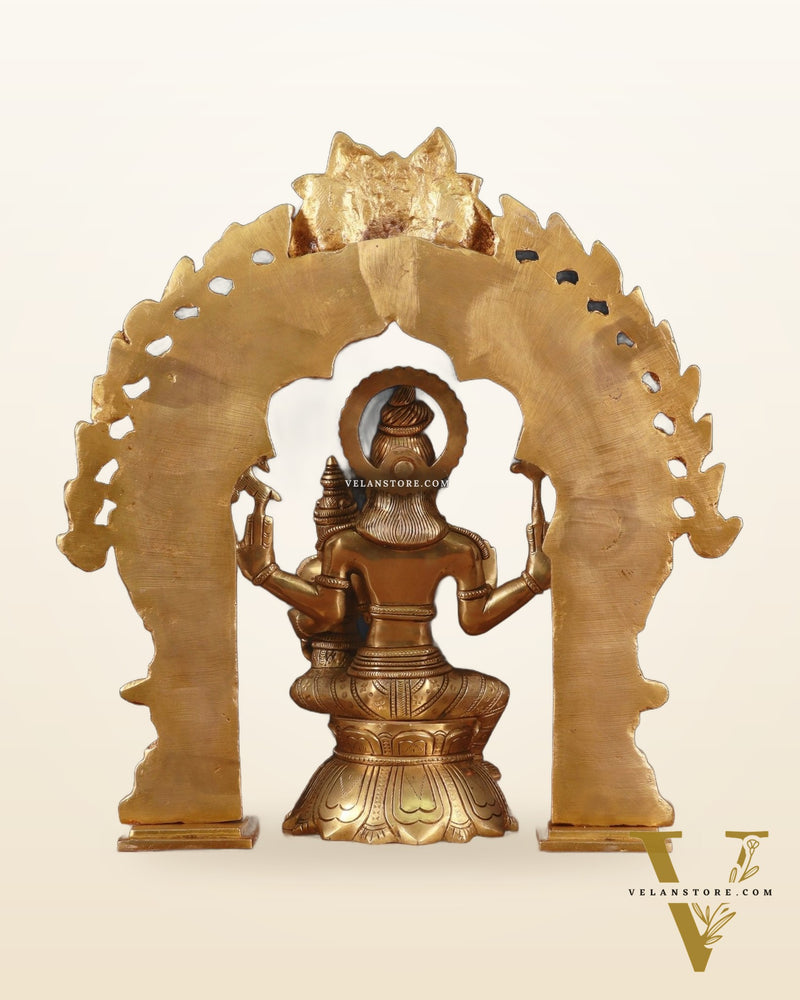 Brass Shiva & Parvati Seated Statue with Prabhavali Arch 17"