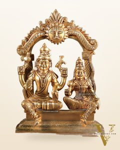Brass Shiva Parvati Seated with Prabhavali 10.5 inch