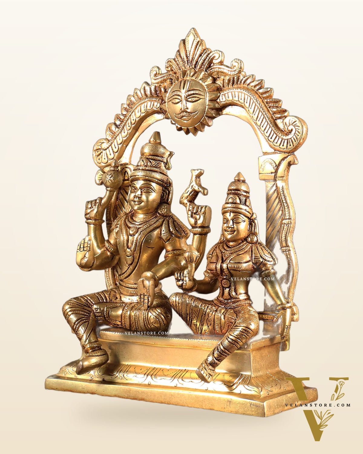 Brass Shiva Parvati Seated with Prabhavali 10.5 inch