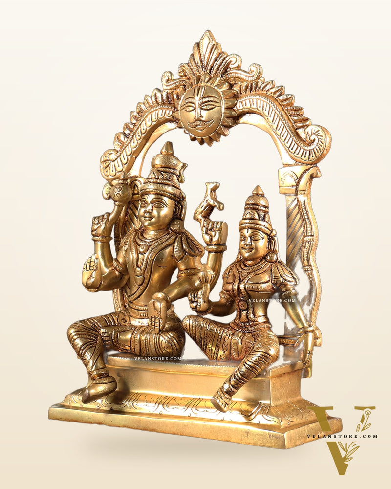 Brass Shiva Parvati Seated with Prabhavali 10.5 inch