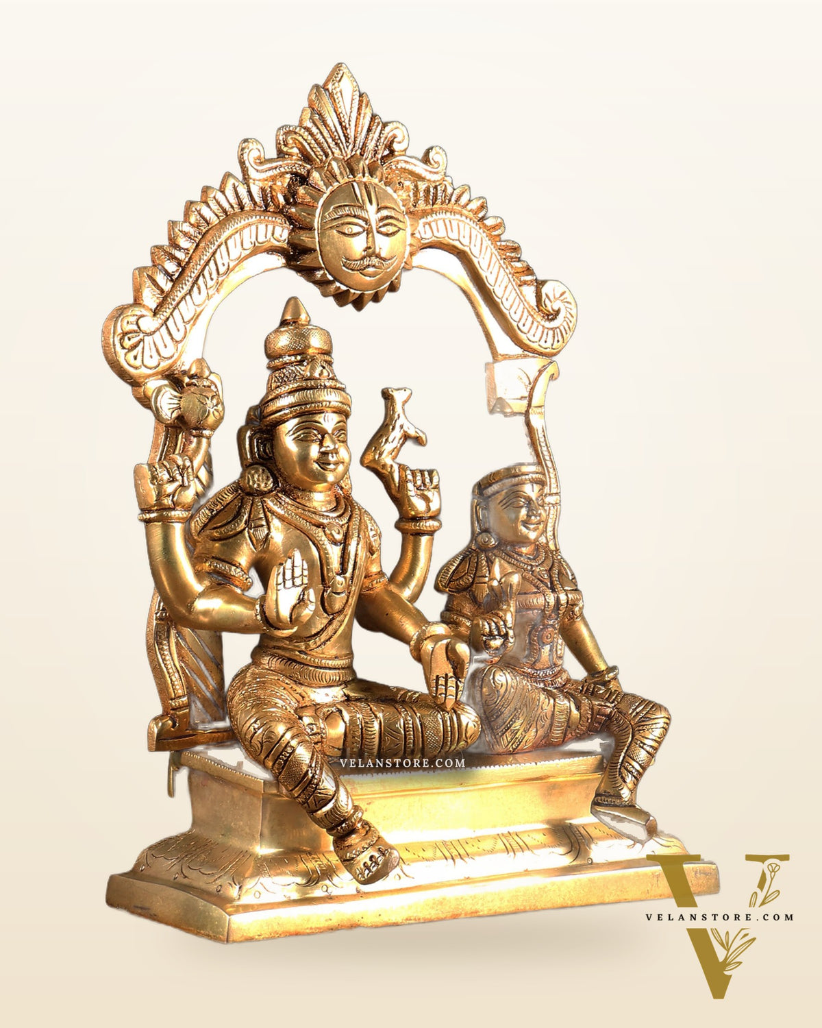 Brass Shiva Parvati Seated with Prabhavali 10.5 inch
