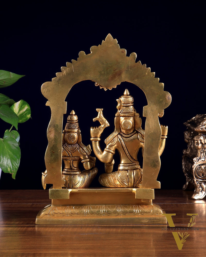 Brass Shiva Parvati Seated with Prabhavali 10.5 inch