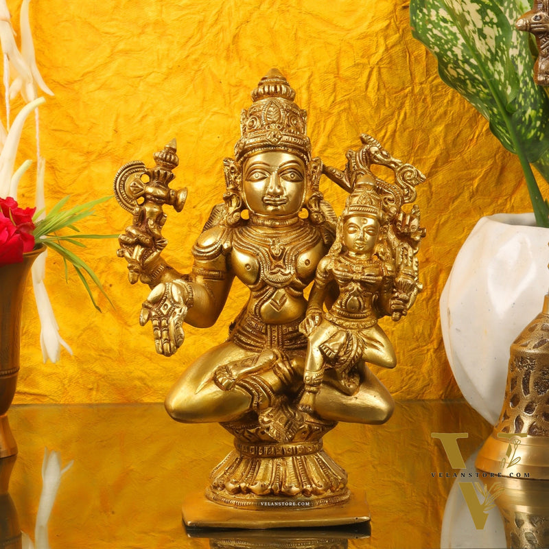 Brass Shiva Pashupatinath and Parvati on lap 7"