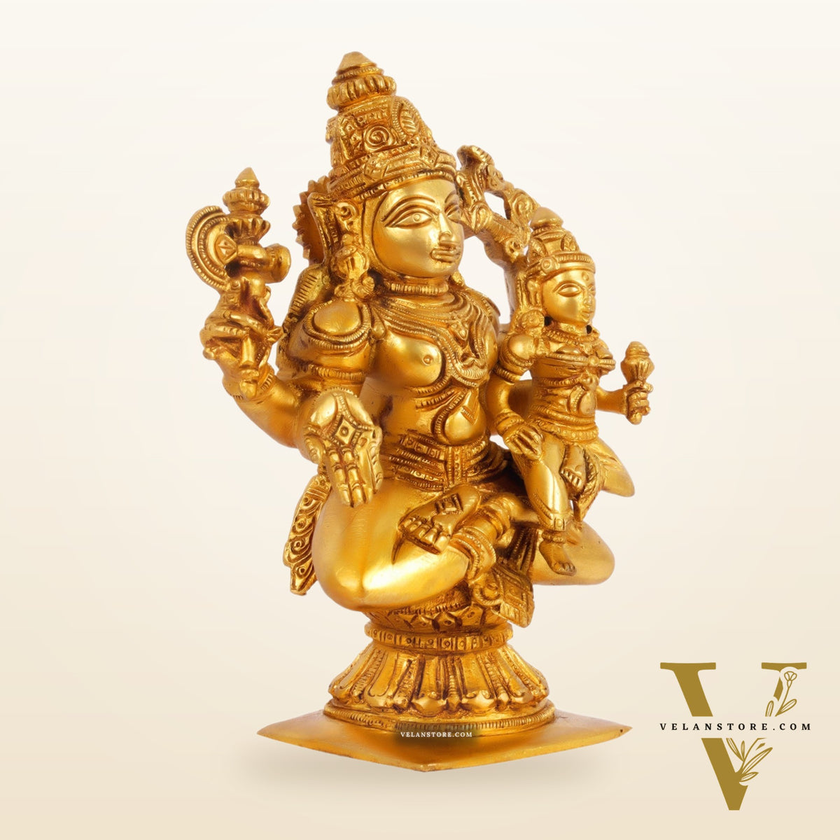 Brass Shiva Pashupatinath and Parvati on lap 7"