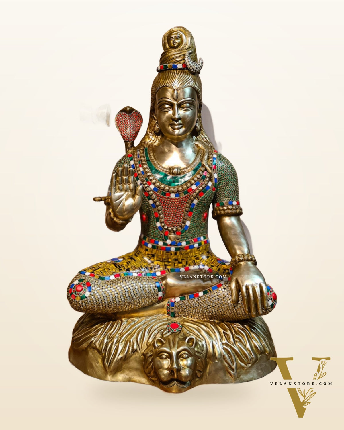Brass Shiva statue 3 feet 35 inches with stonework