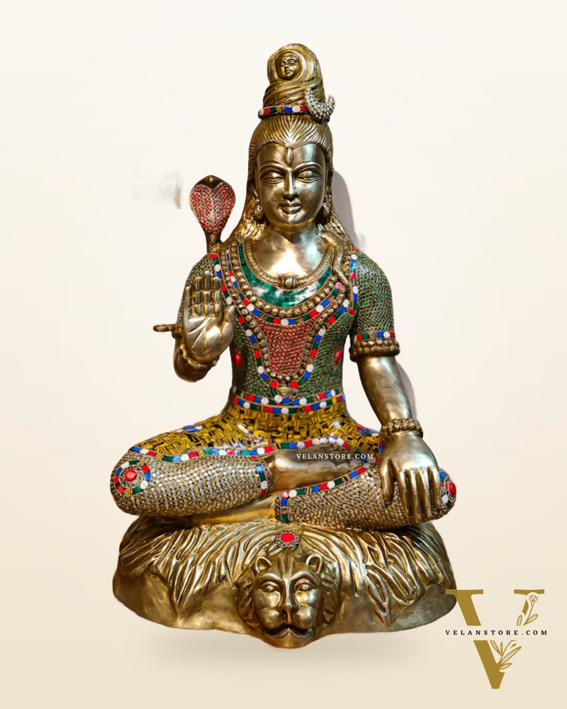 Brass Shiva statue 3 feet 35 inches with stonework