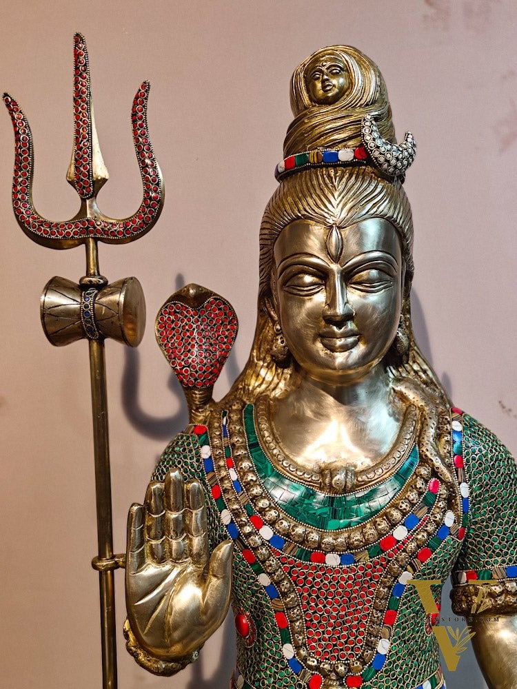 Brass Shiva statue 3 feet 35 inches with stonework