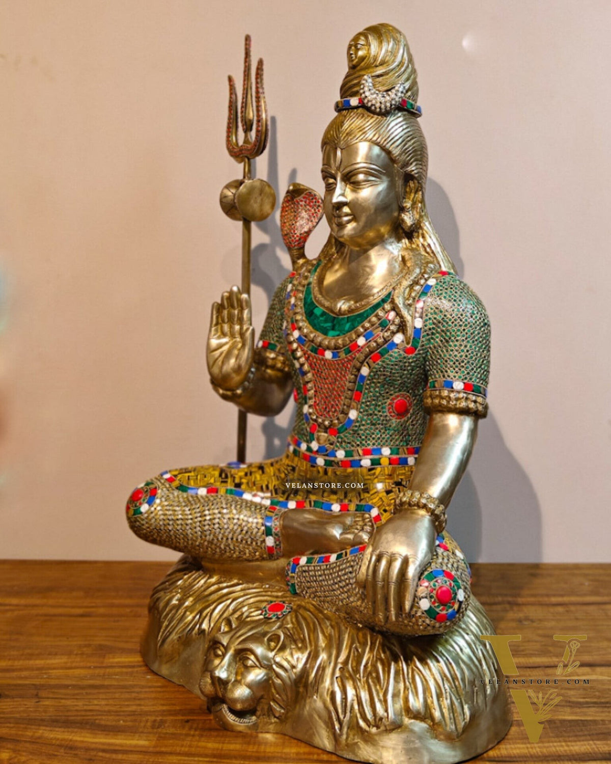 Brass Shiva statue 3 feet 35 inches with stonework