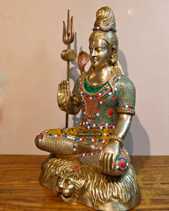 Brass Shiva statue 3 feet 35 inches with stonework