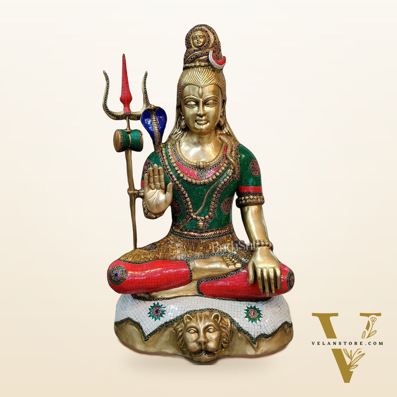 Brass Shiva statue 3 feet 35 inches with stonework