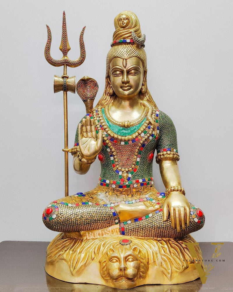 Brass Shiva statue 3 feet 35 inches with stonework