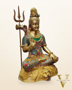Brass Shiva statue 3 feet 35 inches with stonework