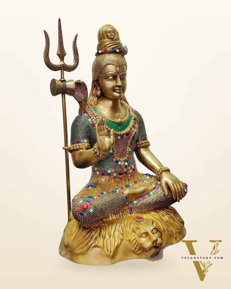 Brass Shiva statue 3 feet 35 inches with stonework