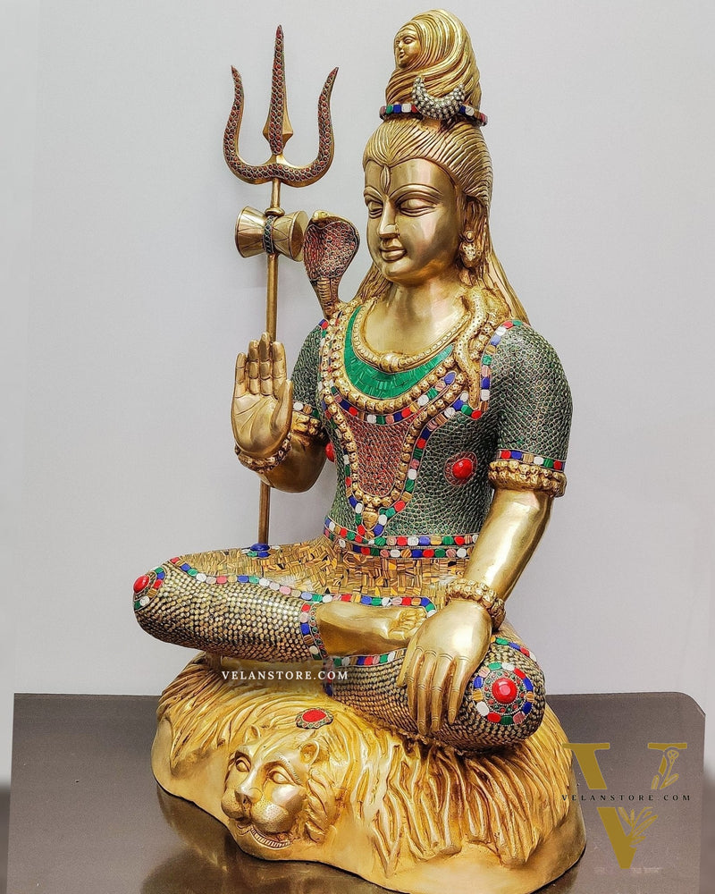 Brass Shiva statue 3 feet 35 inches with stonework