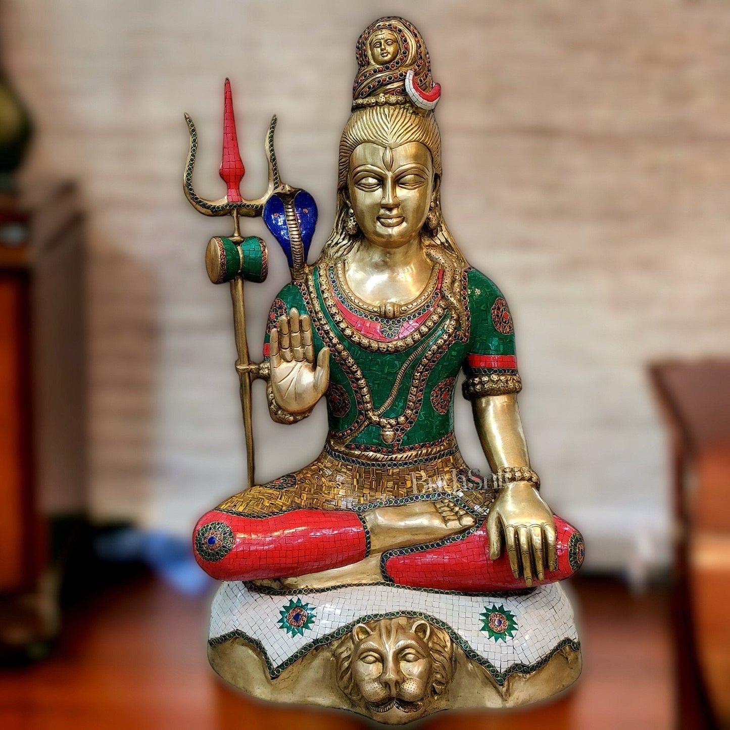 Brass Shiva statue 3 feet 35 inches with stonework