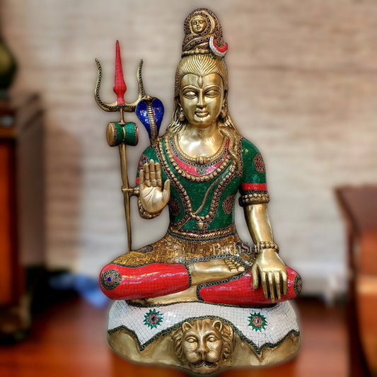 Brass Shiva statue 3 feet 35 inches with stonework