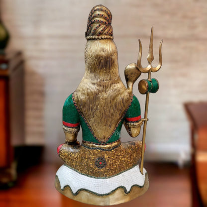 Brass Shiva statue 3 feet 35 inches with stonework