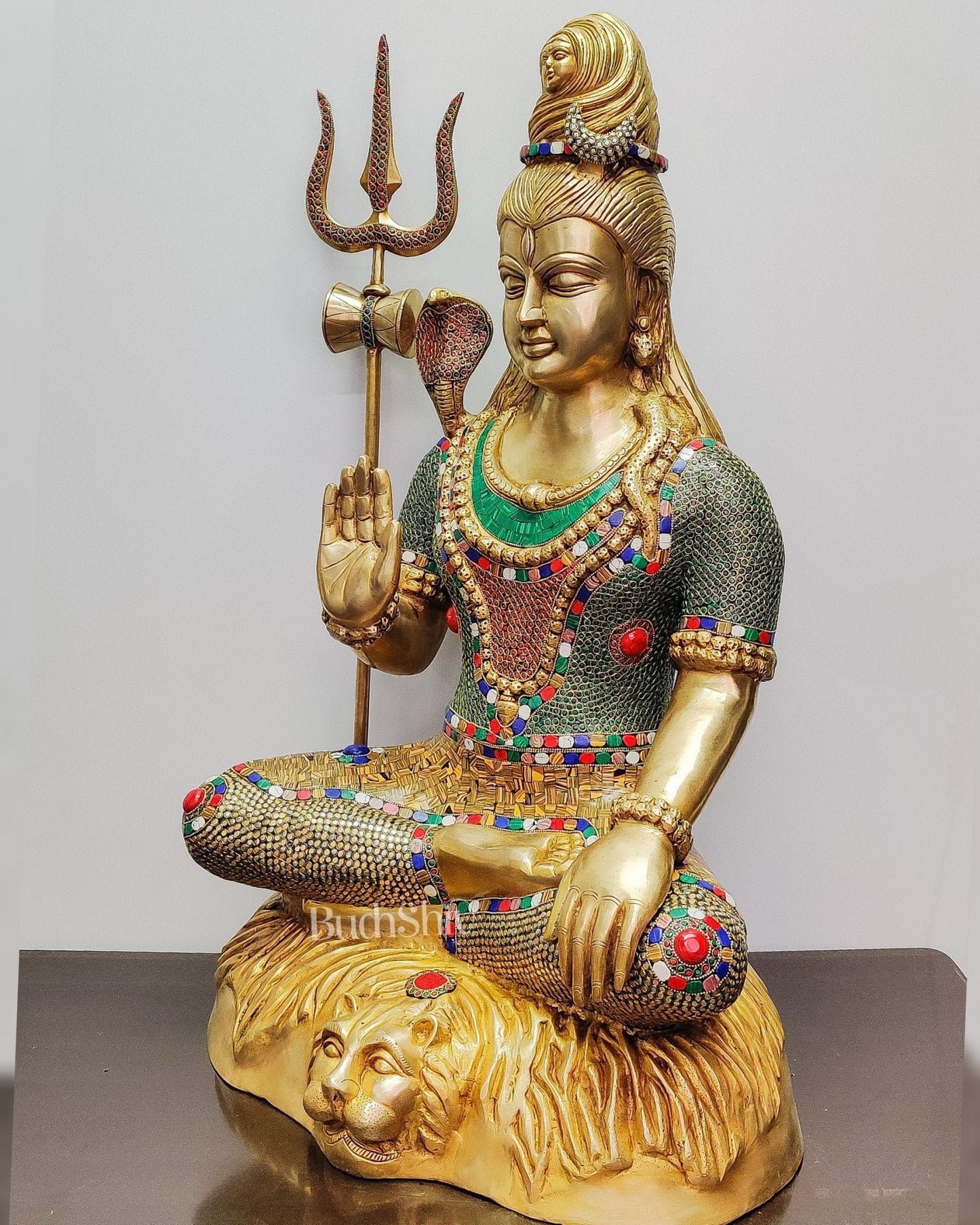 Brass Shiva statue 3 feet 35 inches with stonework
