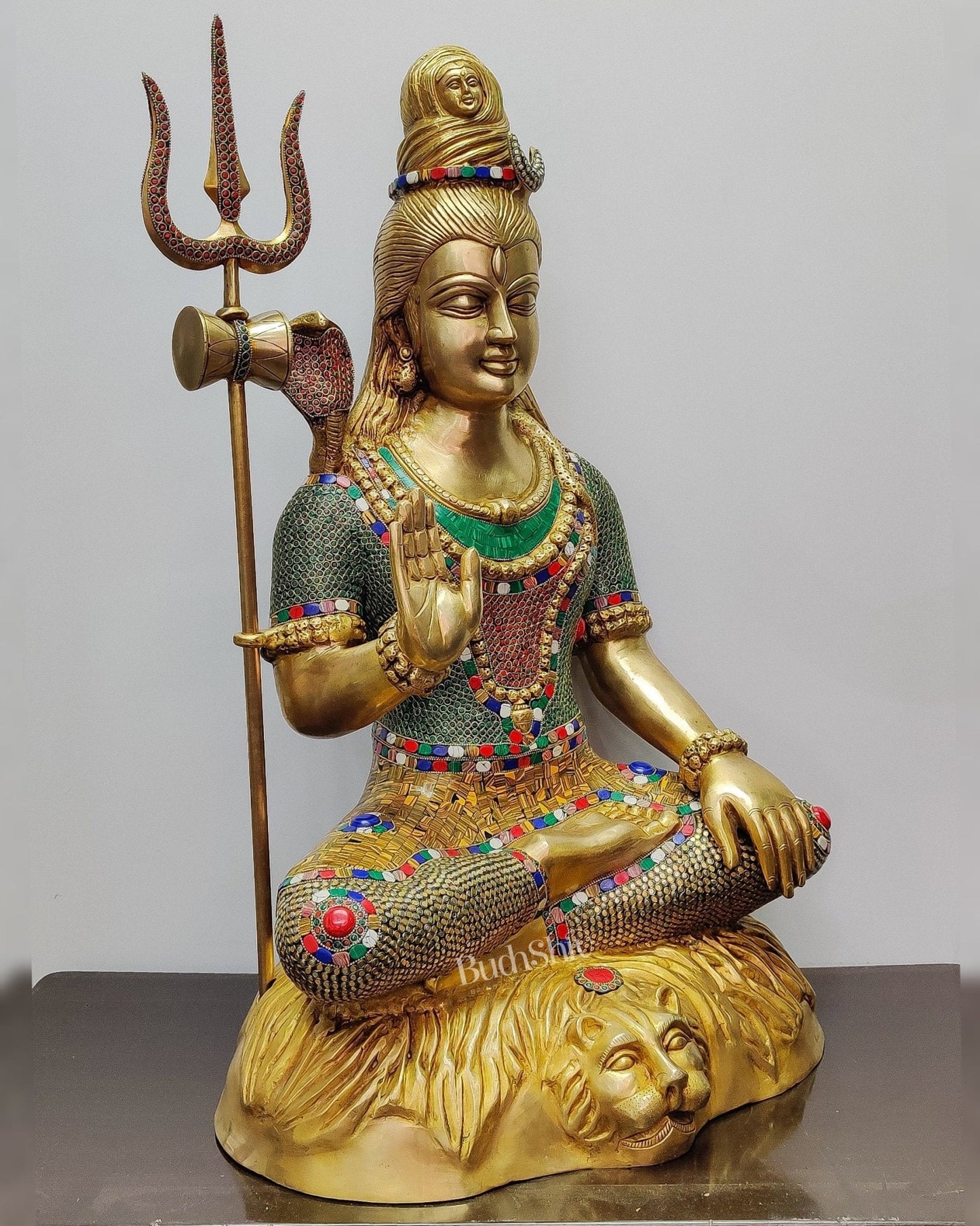 Brass Shiva statue 3 feet 35 inches with stonework