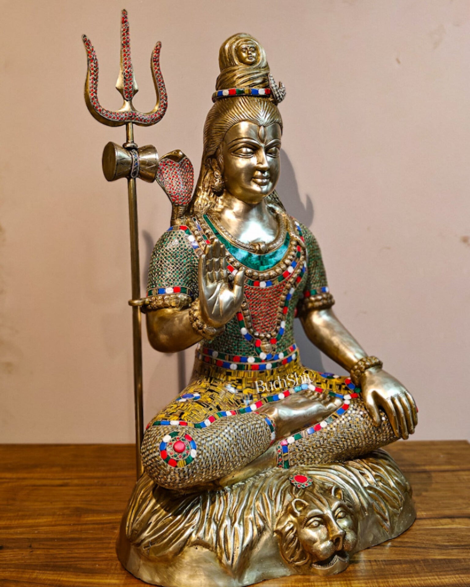 Brass Shiva statue 3 feet 35 inches with stonework