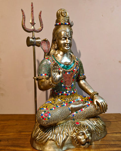 Brass Shiva statue 3 feet 35 inches with stonework